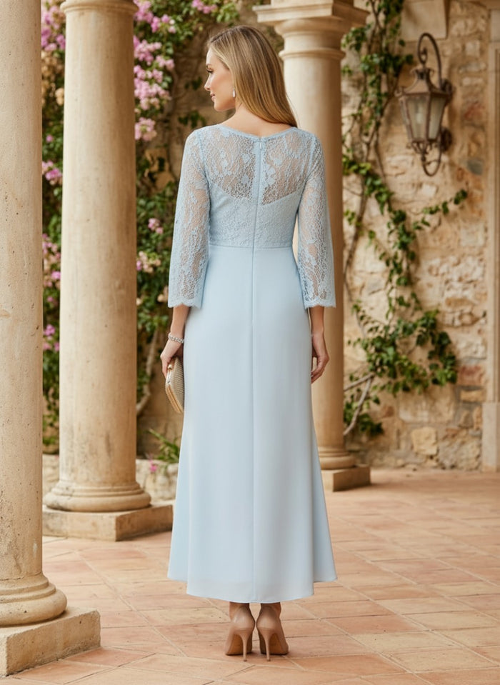 Chiffon Mermaid V Neck Mother of the Bride Dresses with Lace