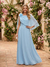 Chiffon A-Line Crew Neck Mother of the Bride Dresses with Caps