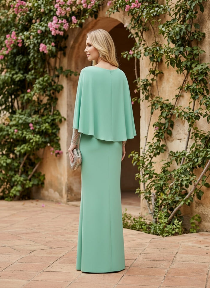 Chiffon Mermaid Crew Neck Mother of the Bride Dresses with Caps