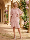 Chiffon A-Line Crew Neck Mother of the Bride Dresses with Caps