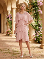 Chiffon A-Line Crew Neck Mother of the Bride Dresses with Caps
