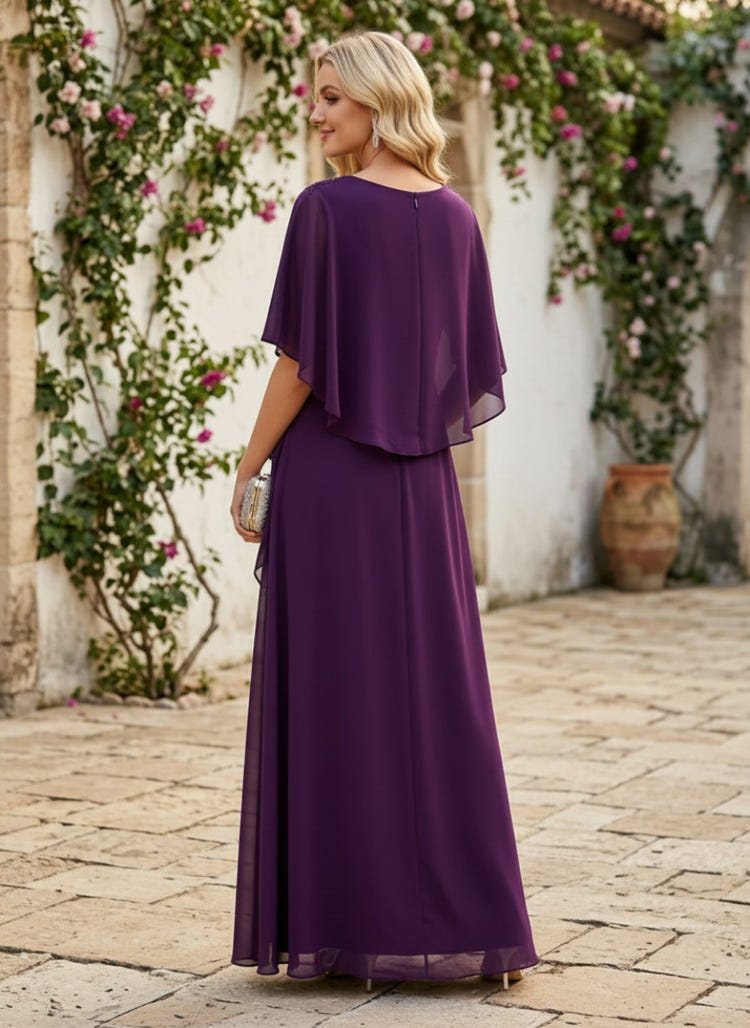 Chiffon A-Line V Neck Mother of the Bride Dresses with Caps