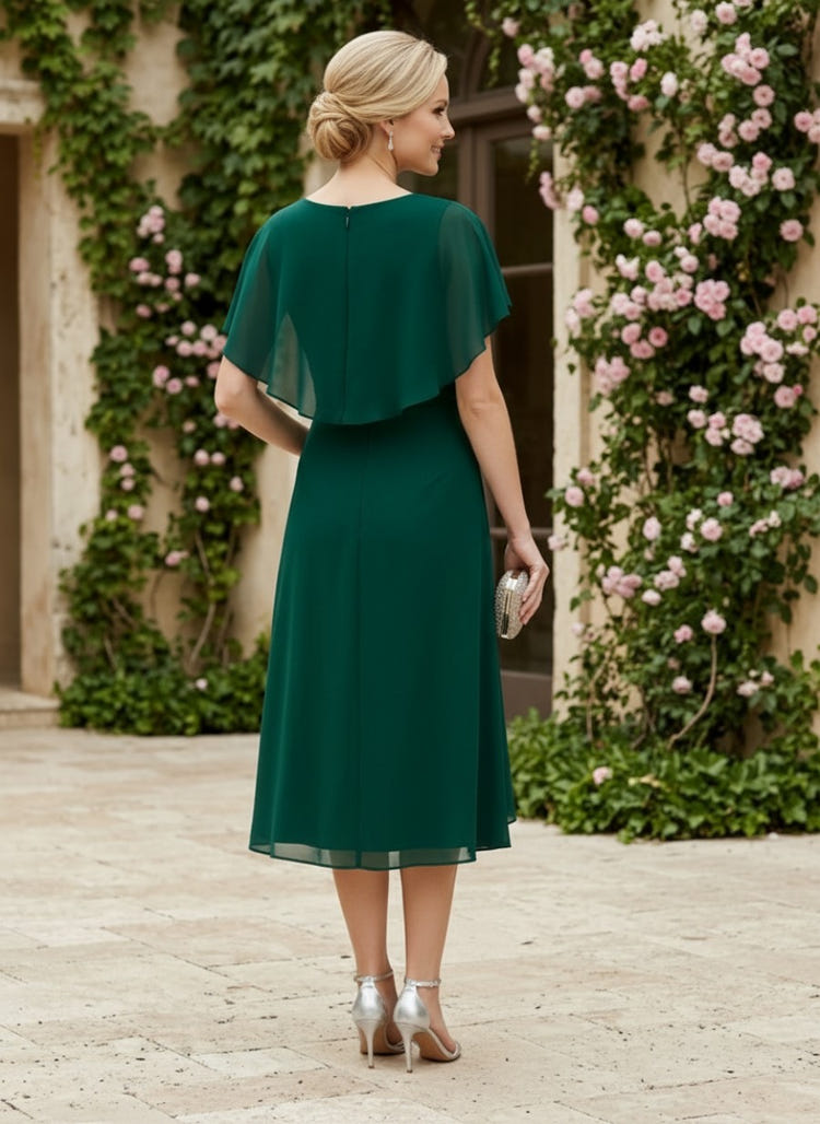 Chiffon A-Line Crew Neck Mother of the Bride Dresses with Caps