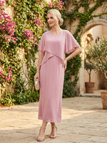 Chiffon Sheath Crew Neck Beaded Mother of the Bride Dresses