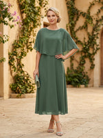 Chiffon A-Line Crew Neck Mother of the Bride Dresses with Caps