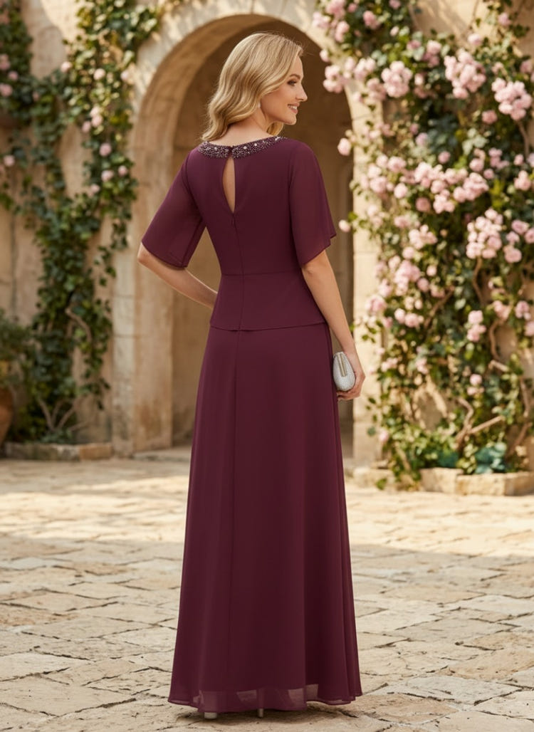 Chiffon A-Line Crew Neck Beaded Mother of the Bride Dresses