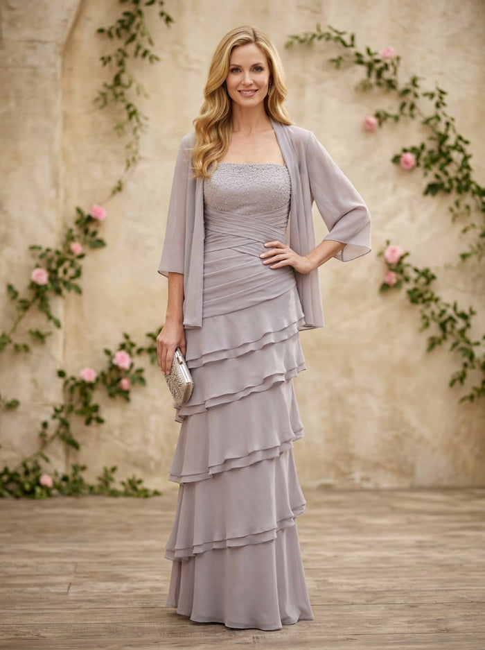 Chiffon A-Line Strapless Mother of the Bride Dresses with Jacket
