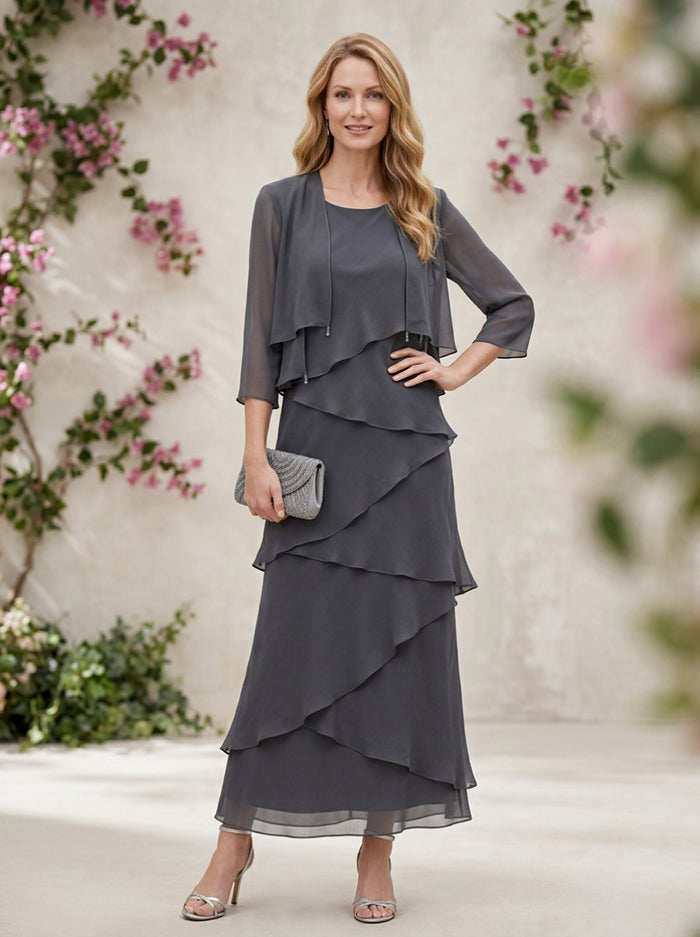 Chiffon A-Line Crew Neck Mother of the Bride Dresses with Jacket