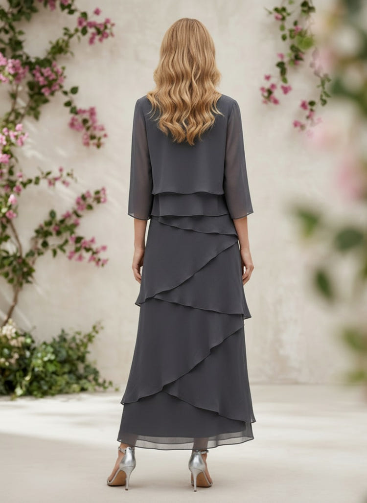 Chiffon A-Line Crew Neck Mother of the Bride Dresses with Jacket