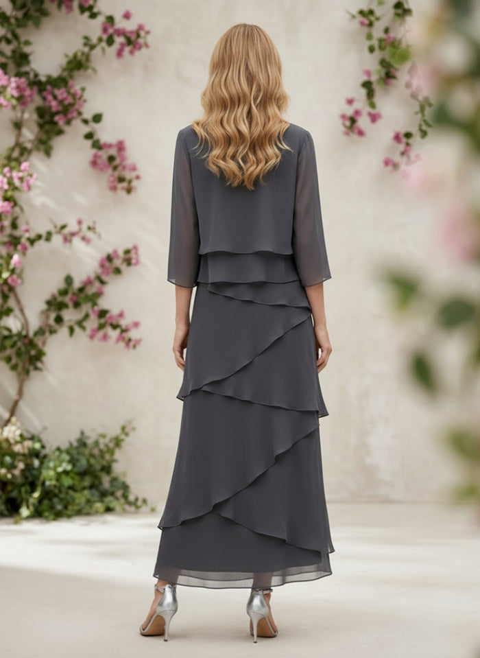 Chiffon A-Line Crew Neck Mother of the Bride Dresses with Jacket