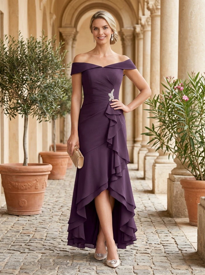 Chiffon Mermaid Off the Shoulder Mother of the Bride Dresses with Ruffles