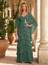 Chiffon A-Line V Neck Tiered Mother of the Bride Dresses