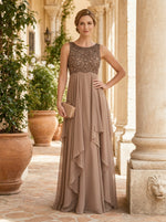 Chiffon A-Line Crew Neck Mother of the Bride Dresses with Sequin Embroidery