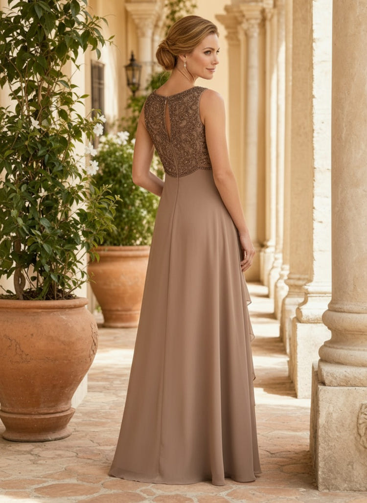 Chiffon A-Line Crew Neck Mother of the Bride Dresses with Sequin Embroidery