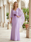Chiffon Mermaid V Neck Mother of the Bride Dresses with 3D Flowers