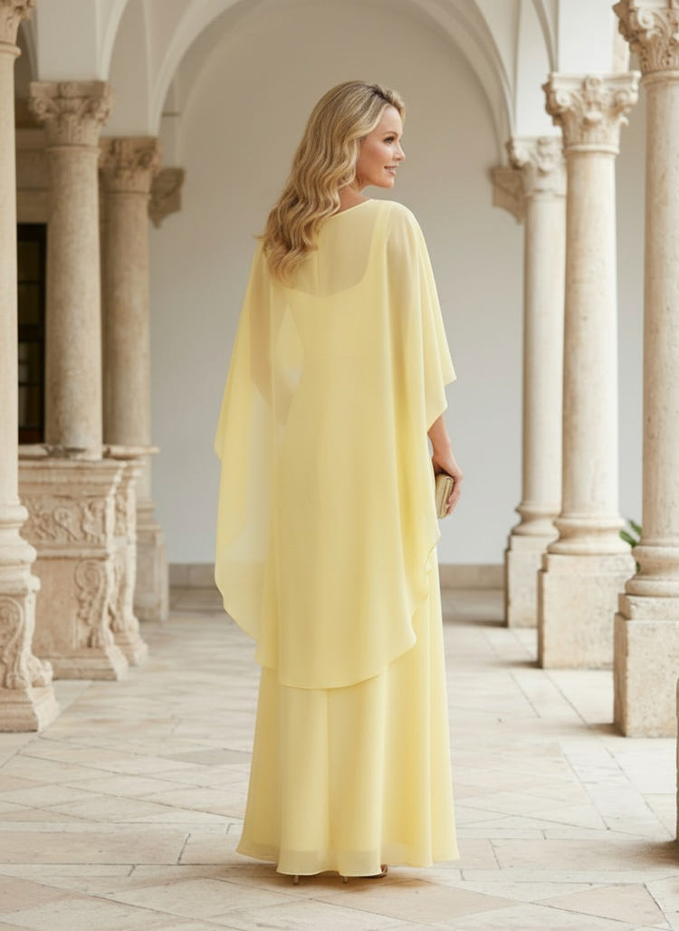 Chiffon A-Line Crew Neck Mother of the Bride Dresses with Caps