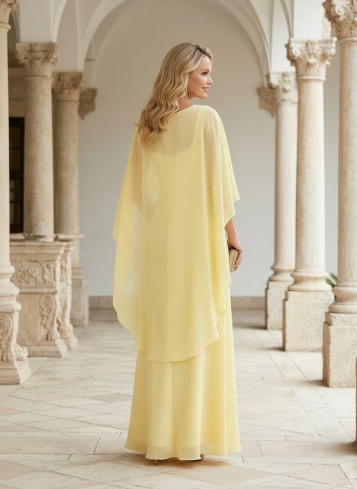 Chiffon A-Line Crew Neck Mother of the Bride Dresses with Caps