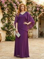 Chiffon A-Line V Neck Beaded Mother of the Bride Dresses