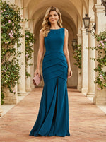 Chiffon Mermaid Crew Neck Tiered Mother of the Bride Dresses