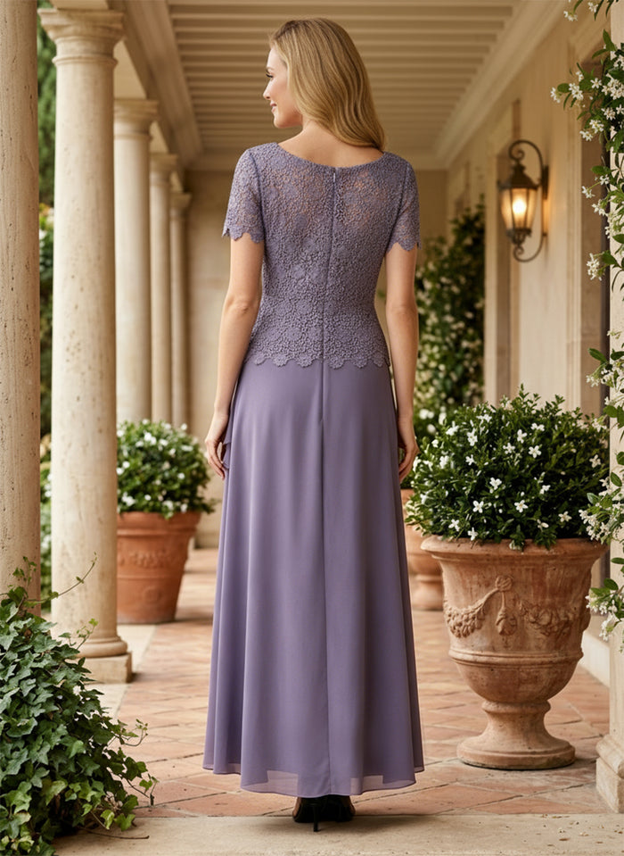 Chiffon A-Line U-Neck Mother of the Bride Dresses with Lace