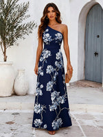 Satin A-Line One Shoulder Mother of the Bride Dresses with Floral Print
