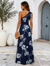 Satin A-Line One Shoulder Mother of the Bride Dresses with Floral Print