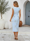 Satin Sheath V Neck Mother of the Bride Dresses with Floral Print