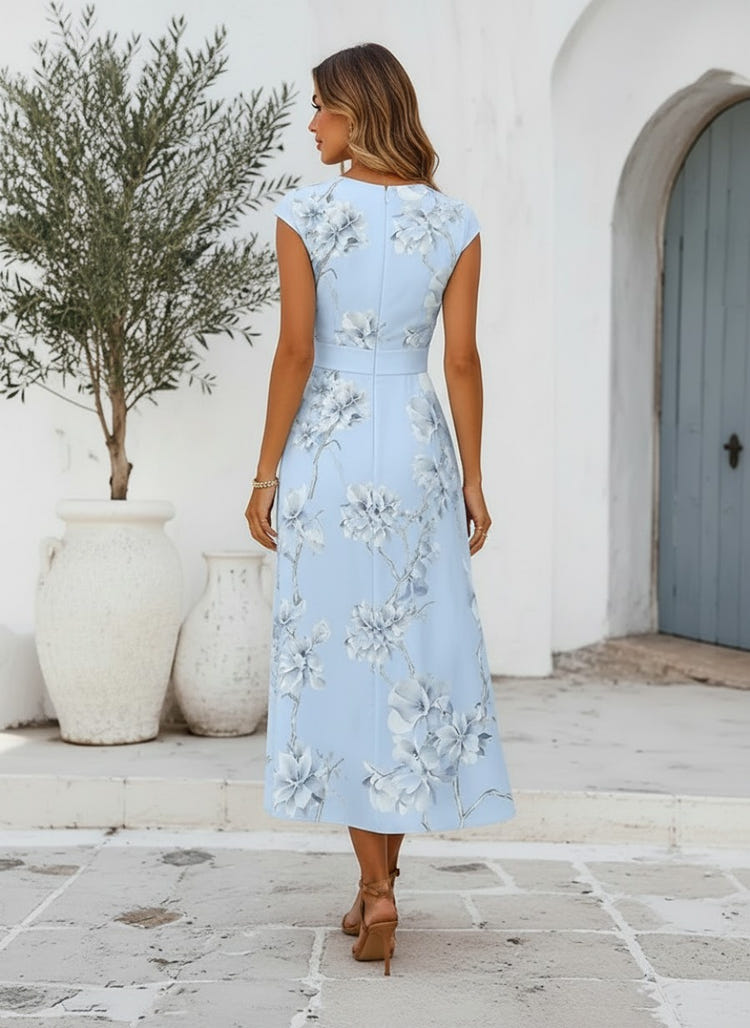 Satin A-Line V Neck Mother of the Bride Dresses with Floral Print