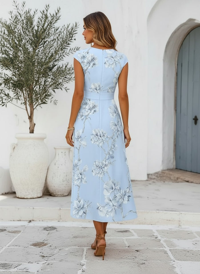 Satin A-Line V Neck Mother of the Bride Dresses with Floral Print