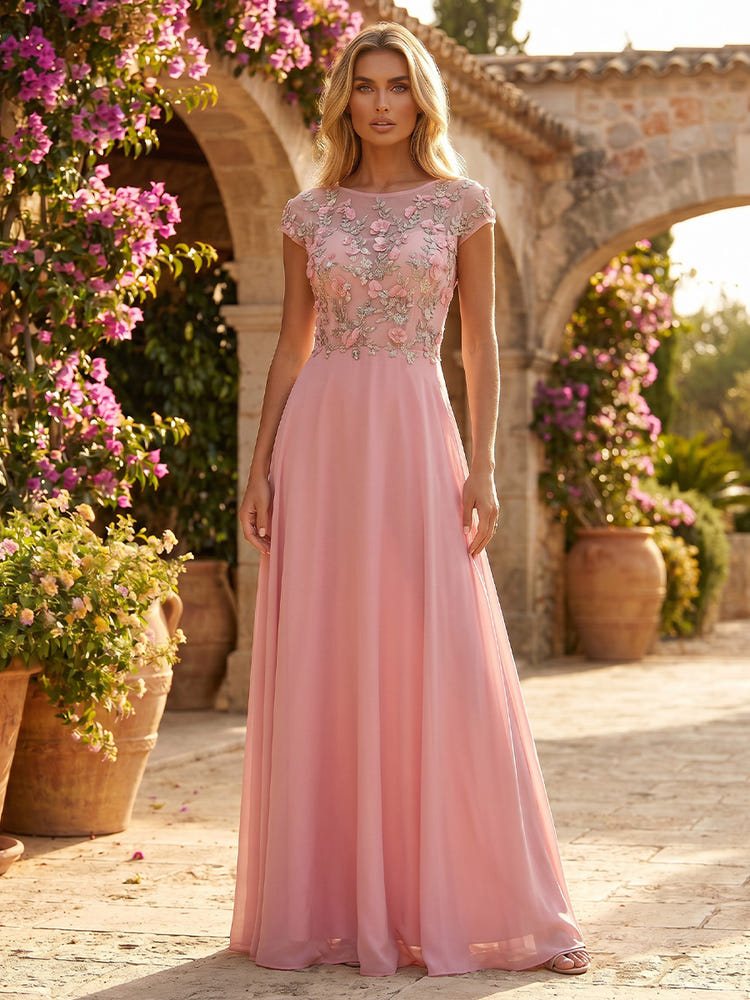 Chiffon A-Line Crew Neck Mother of the Bride Dresses with Sequin Embroidery