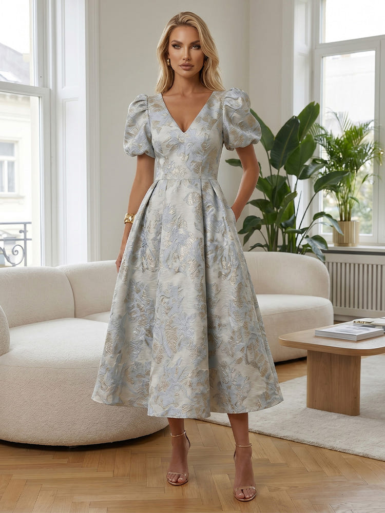 Jacquard A-Line V Neck Mother of the Bride Dresses with Pleated