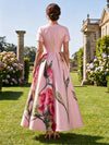 Satin A-Line Crew Neck Mother of the Bride Dresses with Floral Print