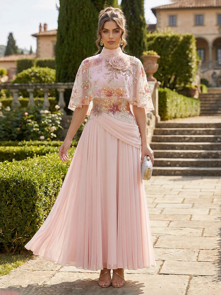 Chiffon A-Line High Neck Mother of the Bride Dresses with Sequin Embroidery