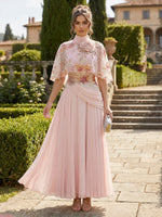 Chiffon A-Line High Neck Mother of the Bride Dresses with Sequin Embroidery