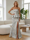 Jacquard Mermaid Strapless Mother of the Bride Dresses with Side Slit