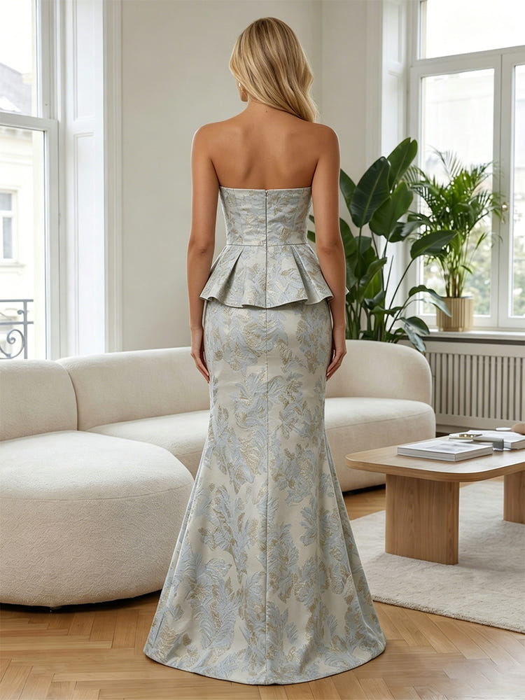 Jacquard Mermaid Strapless Mother of the Bride Dresses with Side Slit