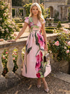 Satin A-Line V Neck Mother of the Bride Dresses with Floral Print