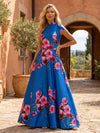 Satin A-Line High Neck Mother of the Bride Dresses with Floral Print