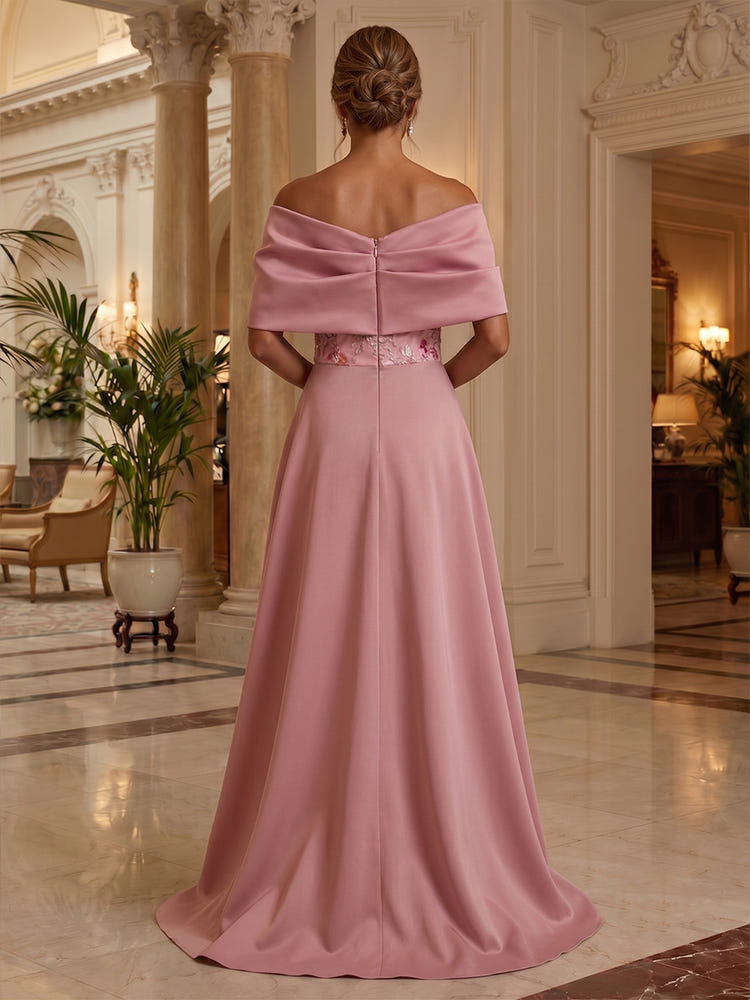 Satin Sheath Off the Shoulder Mother of the Bride Dresses with Sequin Embroidery