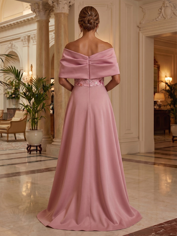 Satin Sheath Off the Shoulder Mother of the Bride Dresses with Sequin Embroidery