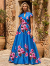 Satin A-Line V Neck Mother of the Bride Dresses with Floral Print