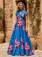 Satin A-Line V Neck Mother of the Bride Dresses with Floral Print