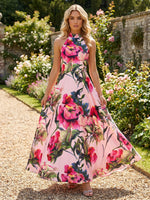Satin A-Line Halter Mother of the Bride Dresses with Floral Print