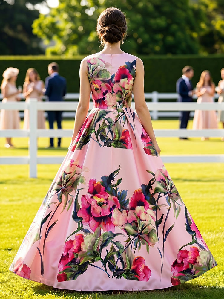 Satin A-Line Crew Neck Mother of the Bride Dresses with Floral Print