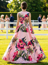 Satin A-Line Crew Neck Mother of the Bride Dresses with Floral Print