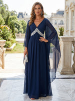 Chiffon A-Line V Neck Mother of the Bride Dresses with Rhinestone