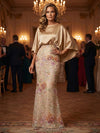 Satin Mermaid Crew Neck Mother of the Bride Dresses with Sequin Embroidery