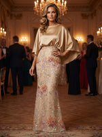 Satin Mermaid Crew Neck Mother of the Bride Dresses with Sequin Embroidery