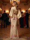 Satin Mermaid Crew Neck Mother of the Bride Dresses with Sequin Embroidery