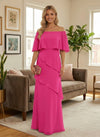 Chiffon A-Line Off the Shoulder Formal Dresses with Ruffles